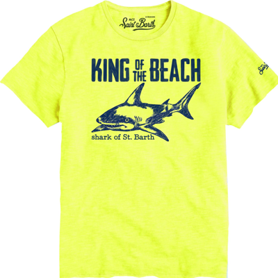 Mc2 Saint Barth Man Cotton T-shirt With Shark In Yellow