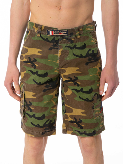 Mc2 Saint Barth Man Camouflage Cargo Bermuda With Pockets In Green