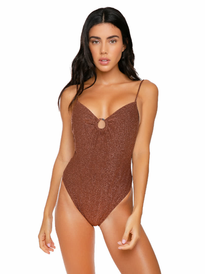 Mc2 Saint Barth Lurex One Piece Whit Loop In Brown