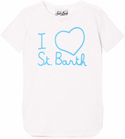 Mc2 Saint Barth Linen T-shirt With Love St. Barth Embroidery In White