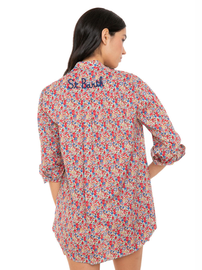 Mc2 Saint Barth Liberty Print Cotton Shirt In Blue