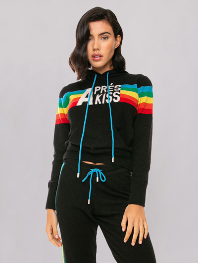Mc2 Saint Barth Knitted Sweatshirt With Rainbow Intarsia In Black