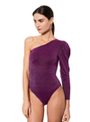 Mc2 Saint Barth Knitted Glitter Purple One Shoulder Swimsuit / Bodywear In Purple