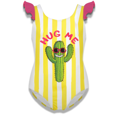 Mc2 Saint Barth Kids' Happy Cactus Girls Swimsuit In Yellow