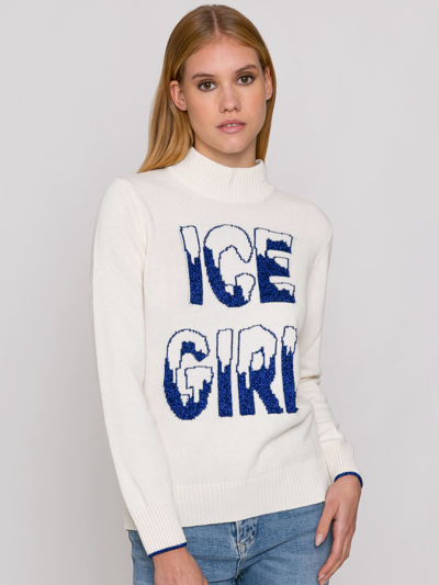 Mc2 Saint Barth Half Turtleneck Sweater Ice Girl Lurex Graphic In White