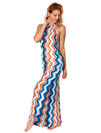 Mc2 Saint Barth Halter Neck Knitted Long Dress In Orange