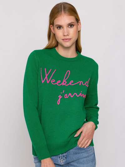 Mc2 Saint Barth Green Sweater Weekend Jarrive Fluo Pink Embroidery