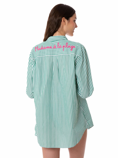 Mc2 Saint Barth Green Gingham Cotton Shirt With Embroidery