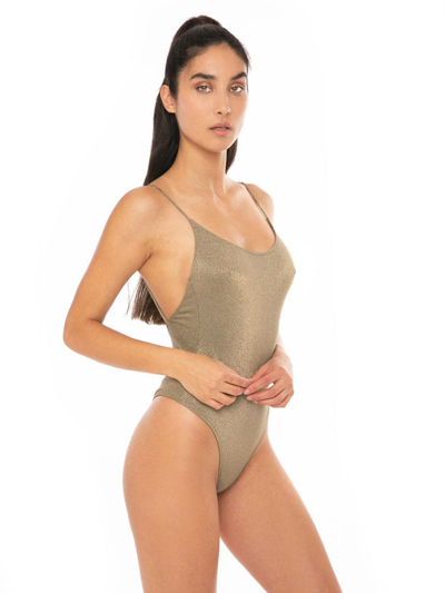 Mc2 Saint Barth Gold One Piece Swimsuit In Brown