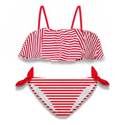 Mc2 Saint Barth Kids' Girls Red Stripes Bikini
