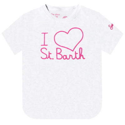 Mc2 Saint Barth Kids' I Love St. Barth 刺绣t恤 In White