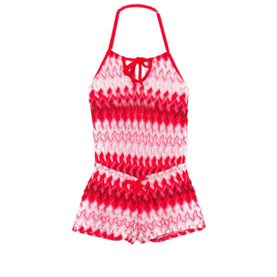 Mc2 Saint Barth Kids' Girl Knit Dress Chevron Pattern In Red