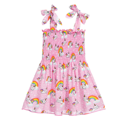 Mc2 Saint Barth Kids' Girl Dress Unicorn Cat Print In Pink