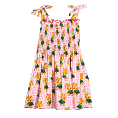 Mc2 Saint Barth Kids' Girl Dress Hawaian Bear Print In Pink