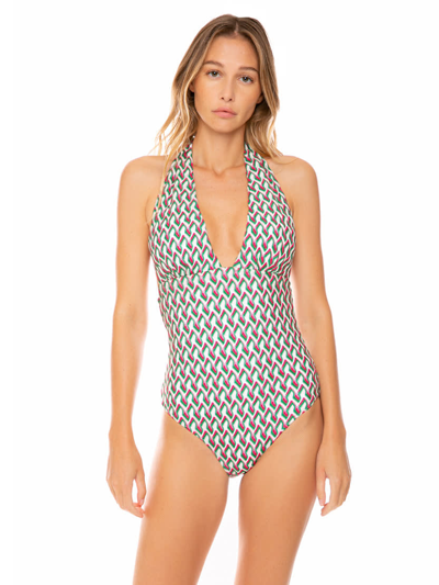 Mc2 Saint Barth Fucsia And Green Knitted Pattern One Piece In Pink