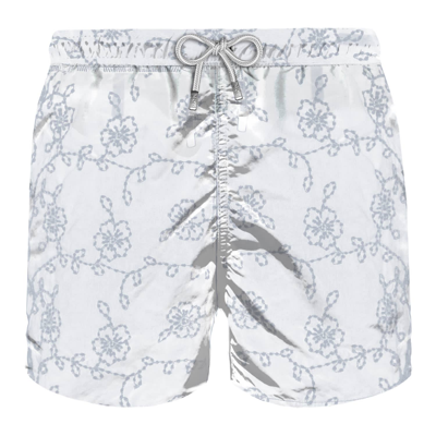 Mc2 Saint Barth Embroidered Flowers Swim Shorts In White