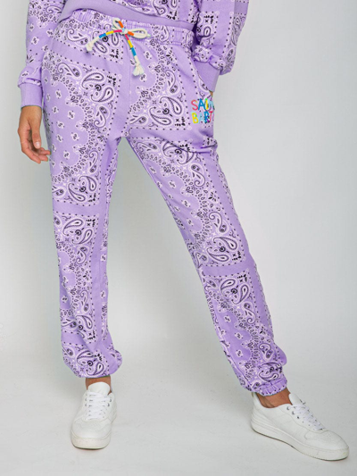 Mc2 Saint Barth Cotton Bandanna Joggers With Saint Barth Embroidery In Purple