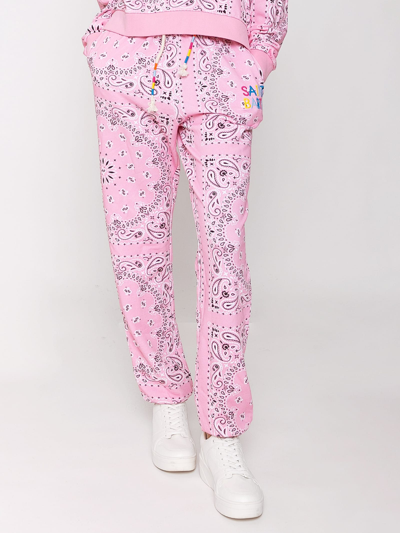 Mc2 Saint Barth Cotton Bandanna Joggers With Saint Barth Embroidery In Pink