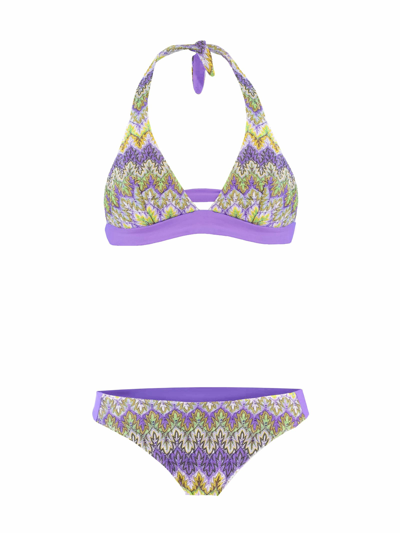 Mc2 Saint Barth Chevron Lilac Knitted Triangle Bikini In Purple