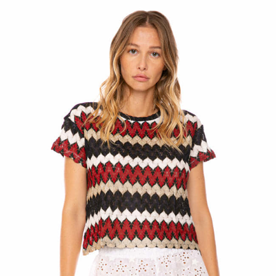 Mc2 Saint Barth Burgundy Chevron Knitted Top In Red