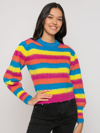 Mc2 Saint Barth Brushed Knit Striped Sweater With Puff Sleeves In Pink