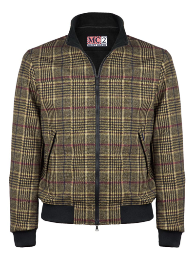 Mc2 Saint Barth Brown Prince Of Wales Checked Mid Season Jacket Wool Effect In Black