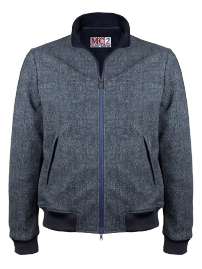 Mc2 Saint Barth Blue Melange Printed Mid Season Jacket Wool Effect