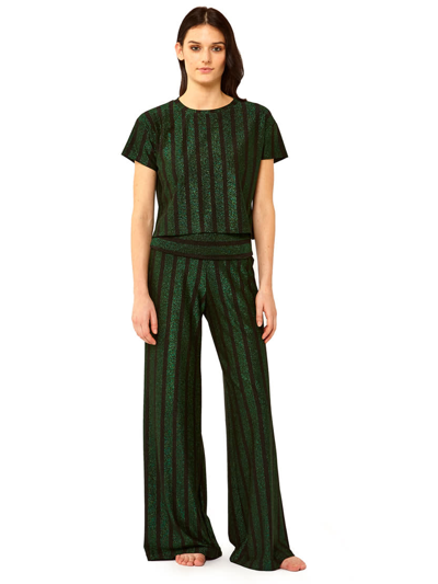 Mc2 Saint Barth Black And Green Glitter Striped Palazzo Pants