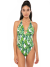 Mc2 Saint Barth Banana Leaves Print One Piece Swimsuit In Green