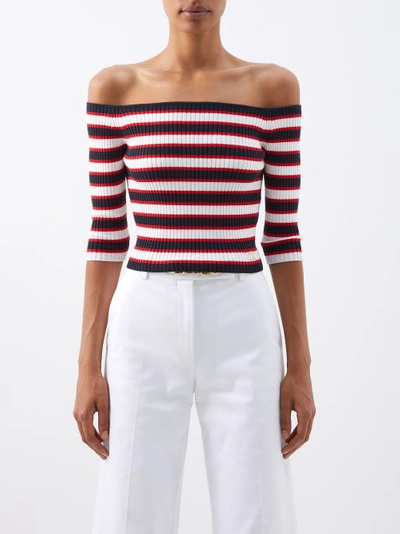 Valentino Off-the-shoulder Striped Ribbed Cotton-blend Top In Multicolor