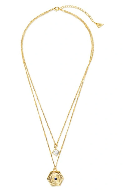Sterling Forever Elizabeth Cz Pendant Layered Necklace In Gold
