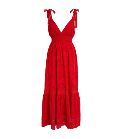 Alice And Olivia Levine Broderie Anglaise Cotton And Linen-blend Maxi Dress In Red