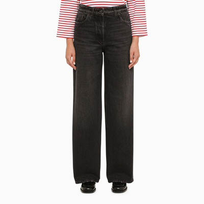 Prada Black Palazzo Jeans With Triangle Logo