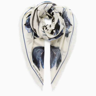 Alexander Mcqueen Skull And Floral Wool Scarf In White