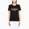 Balmain Cotton T-shirt With Gold Colored Logo Print In Black