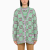 GUCCI GREEN COTTON CARDIGAN WITH OUTSIZE GG LOGO