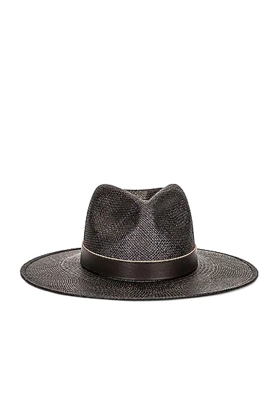 Janessa Leone Leni Straw Fedora Hat W/ Leather Band In Black