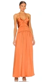 Simkhai Clementine Pleated Satin Halter Gown In Orange