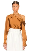 Simkhai Alice Bronze One-shoulder Satin Top In Metallic Bronze