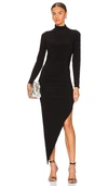 Norma Kamali Long Sleeve Turtleneck Side Drape Gown In Black