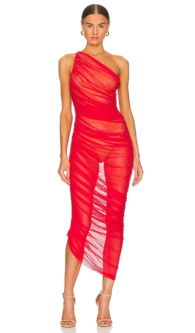 Norma Kamali Diana One-shoulder Ruched Gown In Blood Orange