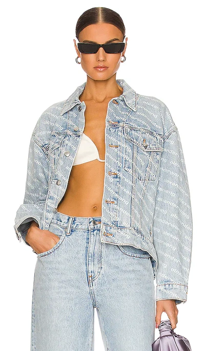 Alexander Wang Falling Back Logo-print Denim Jacket In Blue