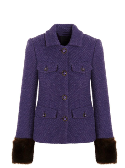 Pinko Fitted Buttoned Tweed Jacket In Purple