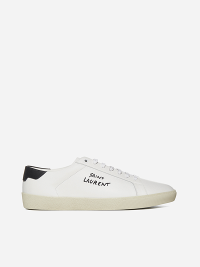 Saint Laurent Logo Leather Low-top Sneakers In White