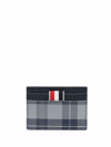 Thom Browne Tartan-print Pebbled-leather Card Holder In Grey