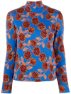 La Doublej Floral-print Turtleneck Top In Blue