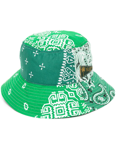 Kapital Logo-appliquéd Bandana-print Cotton-voile Bucket Hat In Green