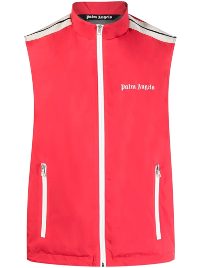 PALM ANGELS LOGO-PRINT STRIPE-TRIM ZIPPED GILET