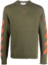 Off-white Off White Mans Green Diag Arrow Cotton Blend Sweater In Green