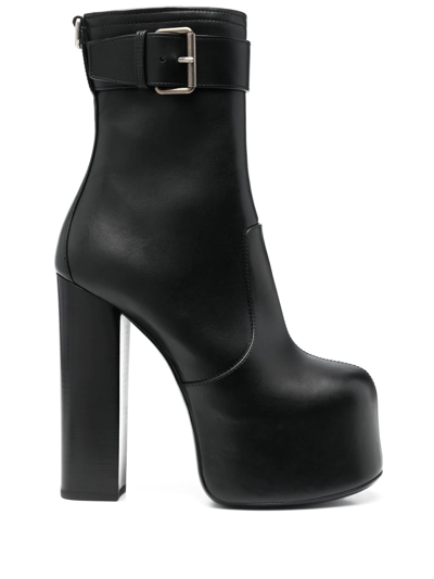 Saint Laurent Cherry Buckled Leather Platform Ankle Boots In Black